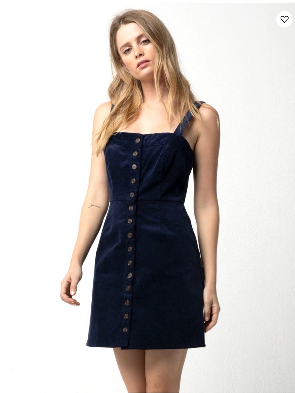 Tilly Women’s Navy Blue Button-Front Corduroy Textured Mini Dress Size Small